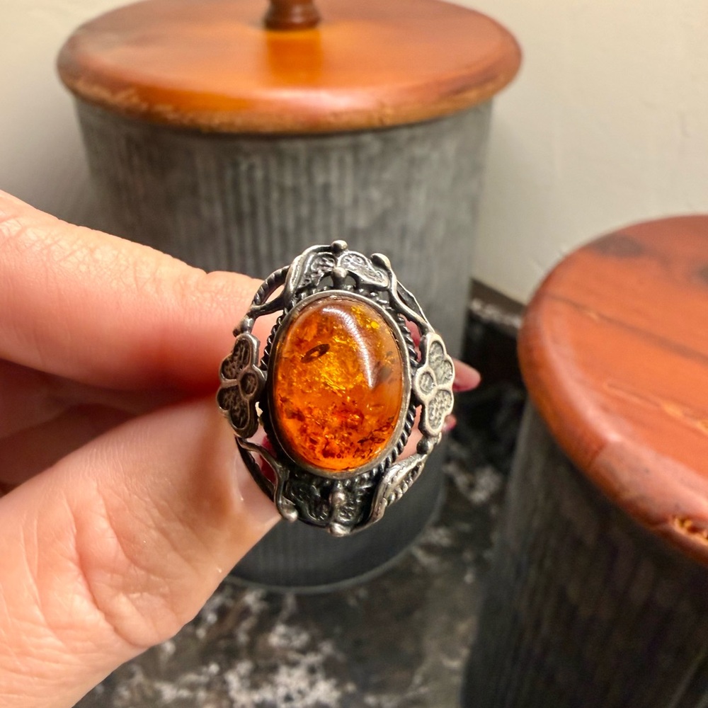 Sterling Silver and Amber Ring